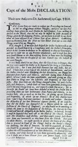 The Captain of the Mobs Declaration or, Their new Answer to Dr. Sacheverell, by Captain Tom, 1710 by English School